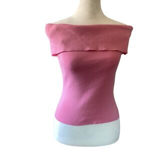 Express Women Y2K Coquette Girly Off Shoulder Ribbed Knit Sweater Top M Pink